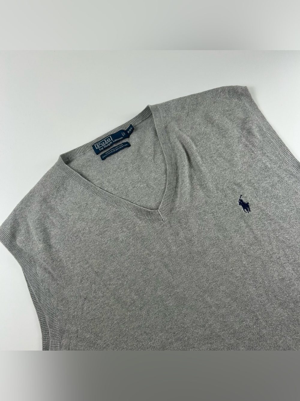 Polo Ralph Lauren Mens SZ XXL Vest Pima Cotton Sweater V-Neck Gray Preppy